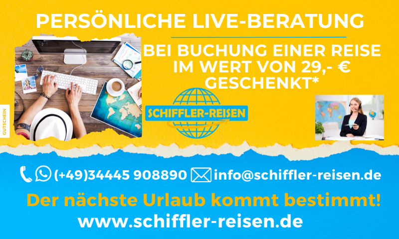 Gutschein - Persönliche Live-Beratung im Wert von 29,- € geschenkt bei Buchung einer Reise